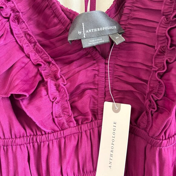 Anthropologie En Saison Flutter Puff Sleeve Maxi Dress Raspberry NWT Size XL - Picture 11 of 11